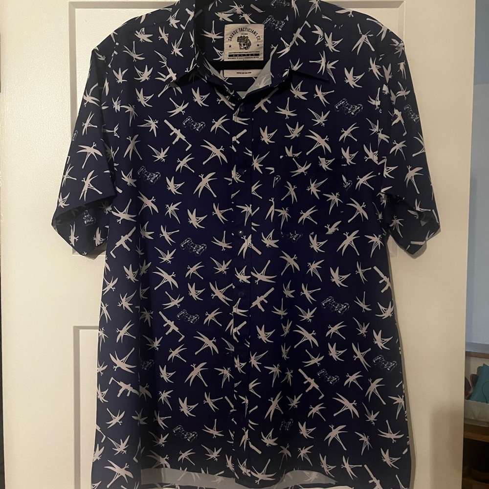 Men’s Savage Tacticians Night Raider print Blue and White Pattern Shirt